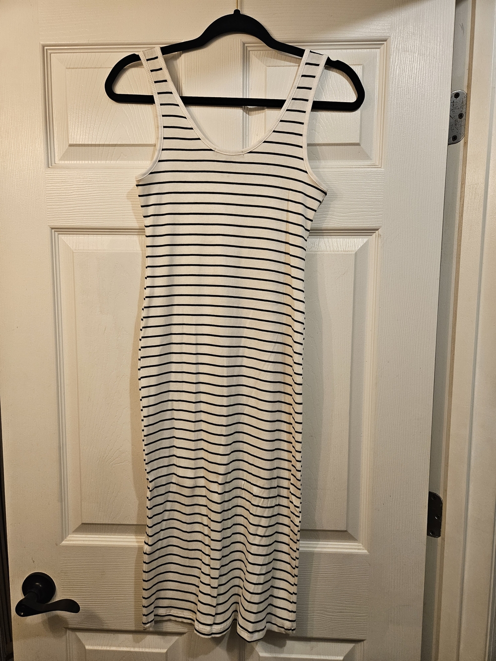 Ambiance White Tank Midi Dress with Black Stripes